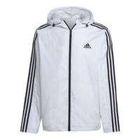 جاكيت adidas Essentials 3-Stripes Woven Windbreaker باللون الأبيض IB0382