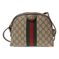 (WMNS) حقيبة كتف من القماش الكتاني بتصميم مخطط GG بشعار Gucci Ophidia ذهبي، صغيرة / بنية اللون، 499621-K05NG-8745
