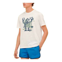 Men's HERMES SS21 Hello Mr Farrier Series Printing Round Neck Short Sleeve White H157861HA2D