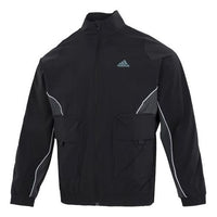 Men's adidas St Pkt Wvjkt Athleisure Casual Sports Logo Stand Collar Woven Jacket Black HM5144