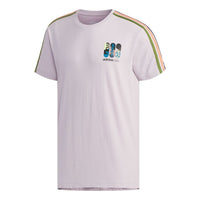 adidas neo M Cs Skt Tee 2 Contrasting Colors Stripe Skateboard Printing Short Sleeve Purple Pink FK9914