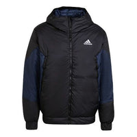 جاكيت adidas Outdoor Sports Stay Warm بغطاء رأس وريش أزرق داكن GV5353