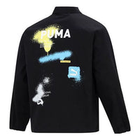 جاكيت بوما مطبوع عليه شعار PUMA، منسوج فضفاض، أسود، 536089-01