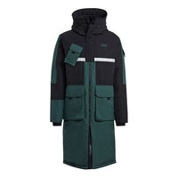 جاكيت adidas originals Long Dwn Jkt Colorblock Casual Sports Stay Warm بغطاء رأس وغطاء للرأس من الأسفل باللون الأخضر GJ6729