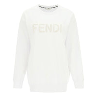 (WMNS) هودي بأكمام طويلة وياقة مستديرة وشعار الأبجدية من FENDI باللون الأبيض FS7248AFLCF0ZNM
