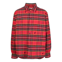 Men's Off-White SS22 Plaid Logo Embroidered Lapel Long Sleeves Loose Fit Red Shirt OMGA227S22FAB0022510