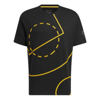 تي شيرت adidas neo Geometry Pattern Printing برقبة دائرية وأكمام قصيرة للجنسين باللون الأسود HM9999