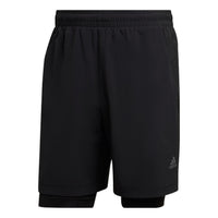 Men's adidas Hiit Spin Sho 2 In 1 Leggings Elastic Waistband Sports Shorts Black HR3772