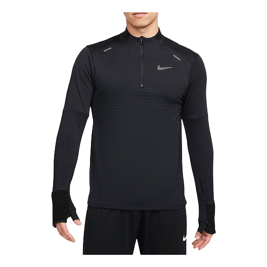 تي شيرت رجالي رياضي من Nike بلون سادة وأكمام طويلة وياقة واقفة باللون الأسود DD5663-010