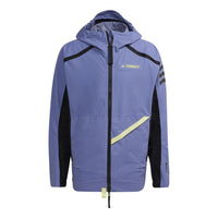 Men's adidas Colorblock Alphabet Offset Printing Windproof Waterproof Hooded Jacket Blue GQ3705