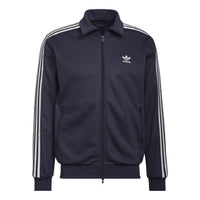 Men's adidas originals Stripe Printing Stand Collar Sports Jacket Dark Grey Navy Blue HB9445