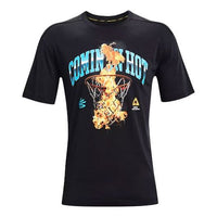 تيشيرت رجالي من Under Armour Curry مصنوع من القطن بطباعة دائرية وأكمام قصيرة باللون الأسود 1362006-001