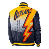 جاكيت بيسبول Nike NBA رجالي Ce Courtside Golden State Warriors Fleeced باللون الأزرق الداكن CN1439-419