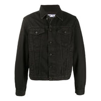 جاكيت جينز مطبوع عليه شعار Off-White Arrows للرجال باللون الأسود OMYE054F20DEN0021007