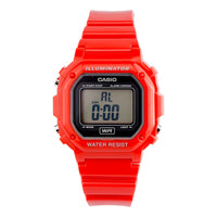 CASIO Small Cube Quartz 50m Waterproof Strap Mineral Glass Lens Resin Strap Watch Red Digital F-108WHC-4ACF