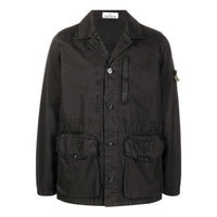 سترة STONE ISLAND ذات رقعة شعار وأزرار للإغلاق "أسود" 7615439WN-V0129