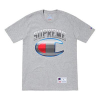 توب كروس أوفر كروم S/S بأكمام قصيرة للجنسين من Supreme SS19 x Champion باللون الرمادي SUP-SS19-10251