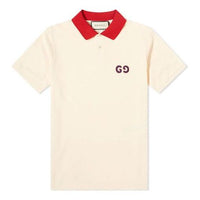 Gucci Contrast Collar Logo Printed Polo Shirt For Men Cream 574086-XJA6C-9244