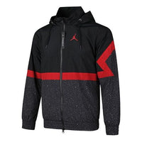 جاكيت Air Jordan Sports المقاوم للرياح بغطاء رأس أسود وأحمر CZ2495-010