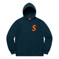 سويت شيرت Supreme FW19 Week 2 S بغطاء رأس وشعار مطبوع عليه شعار للجنسين أزرق داكن SUP-FW19-257