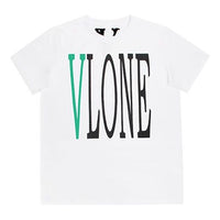 تي شيرت VLONE كبير الحجم برقبة دائرية وأكمام قصيرة وشعار "أبيض وأخضر" VLTE17SS003-WHITE