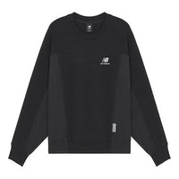 (WMNS) New Balance Logo Printing Splicing Sports Round Neck Pullover Black Hoodie AWT13337-BK