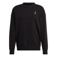 بلوفر رجالي من adidas Juventus FW22 مطبوع عليه نقشة ورقبة دائرية فضفاضة، لون أسود لكرة القدم HD8866
