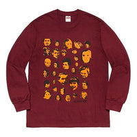 تيشيرت Supreme FW19 Week 1 Faces L/S بأكمام طويلة مطبوع عليه وجه بشري للجنسين باللون الأحمر SUP-FW19-205