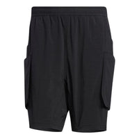 adidas Solid Color Elastic Waistband Big Pocket Shorts Black HD0029