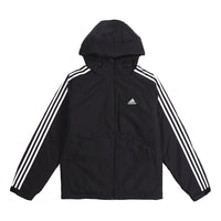 جاكيت adidas 3st Down Jkt بشعار مطبوع عليه خطوط جانبية وغطاء رأس رياضي دافئ باللون الأسود GF0098