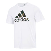 تي شيرت adidas Camo T رجالي رياضي بأكمام قصيرة مطبوع عليه شعار مموه باللون الأبيض GV5237