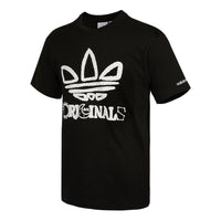 adidas originals Trefo Graffiti Logo Printing Sports Short Sleeve Black H32312