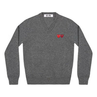 (WMNS) COMME des GARCONS PLAY V-Neck Pullover Double Emblem 'Grey' AZ-N055-051-3