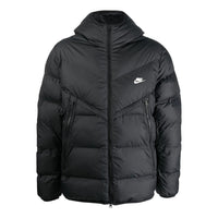 Men's Nike Solid Color Zipper Pocket logo Printing Hooded Down Jacket Black DR9605-010