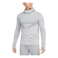 Men's Nike Therma-fit Adv Division Logo Printing Solid Color Hooded Long Sleeves Smoke Grey T-Shirt DD6111-010