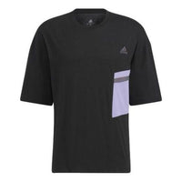 تي شيرت adidas Logo Splicing برقبة دائرية وأكمام قصيرة للجنسين باللون الأسود HE7346