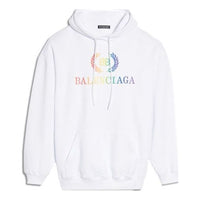(WMNS) Balenciaga Rainbow Logo Hoodie White 570798TEV509044