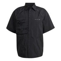 Men's adidas originals Solid Color Lapel Short Sleeve Black Shirt HK2733
