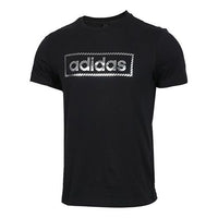 adidas Alphabet Printing Sports Stylish Round Neck Short Sleeve Black DY8721