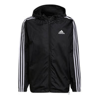 adidas M 3S Wb Stripe Logo Micro Mark Printing Sports Training Hooded Jacket Black HE4321