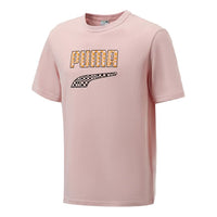 تي شيرت رياضي مطبوع عليه شعار PUMA مضحك، برقبة دائرية وأكمام قصيرة، وردي وأحمر، 533042-36