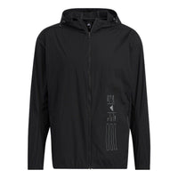 adidas Solid Color Sports Hooded Jacket Black HE9915