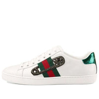 (WMNS) Gucci Leather Ace Safety Pin Embellished Low Top 'White' 454552-A38G0-9064