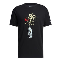 adidas neo M July Tee 1 Cartoon Printing Sports Round Neck Short Sleeve Black HF0463