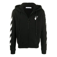 معطف رجالي بغطاء رأس من Off-White Hands Arrow باللون الأسود OMBE001F20FLE0071001