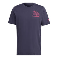 adidas originals Kevin Lyons Tee Back Cartoon Pattern Printing Round Neck Casual Short Sleeve Couple Style Navy Blue HC7123