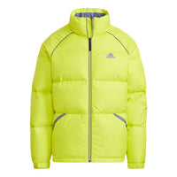 جاكيت adidas Terrex Super Puffy JKT للرياضات الخارجية، دافئ وياقة واقفة، لون أخضر وأصفر، H20752