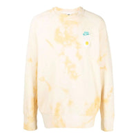 Men's Nike Sportswear NSW Chest Brand Logo Embroidered Tie Dye Round Neck Pullover Long Sleeves Yellow DM5010-777