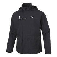 جاكيت رياضي كاجوال دافئ Wj Jkt من adidas، لون سادة، بغطاء رأس، أسود، GU1747