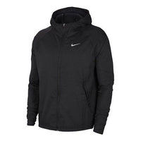 جاكيت رياضي رجالي من Nike بغطاء رأس وشعار صغير بلون سادة، أسود، CU5358-010